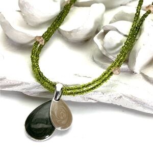 Kenneth Cole Green Seed Bead Necklace with Enamelled Tear Drop Pendants